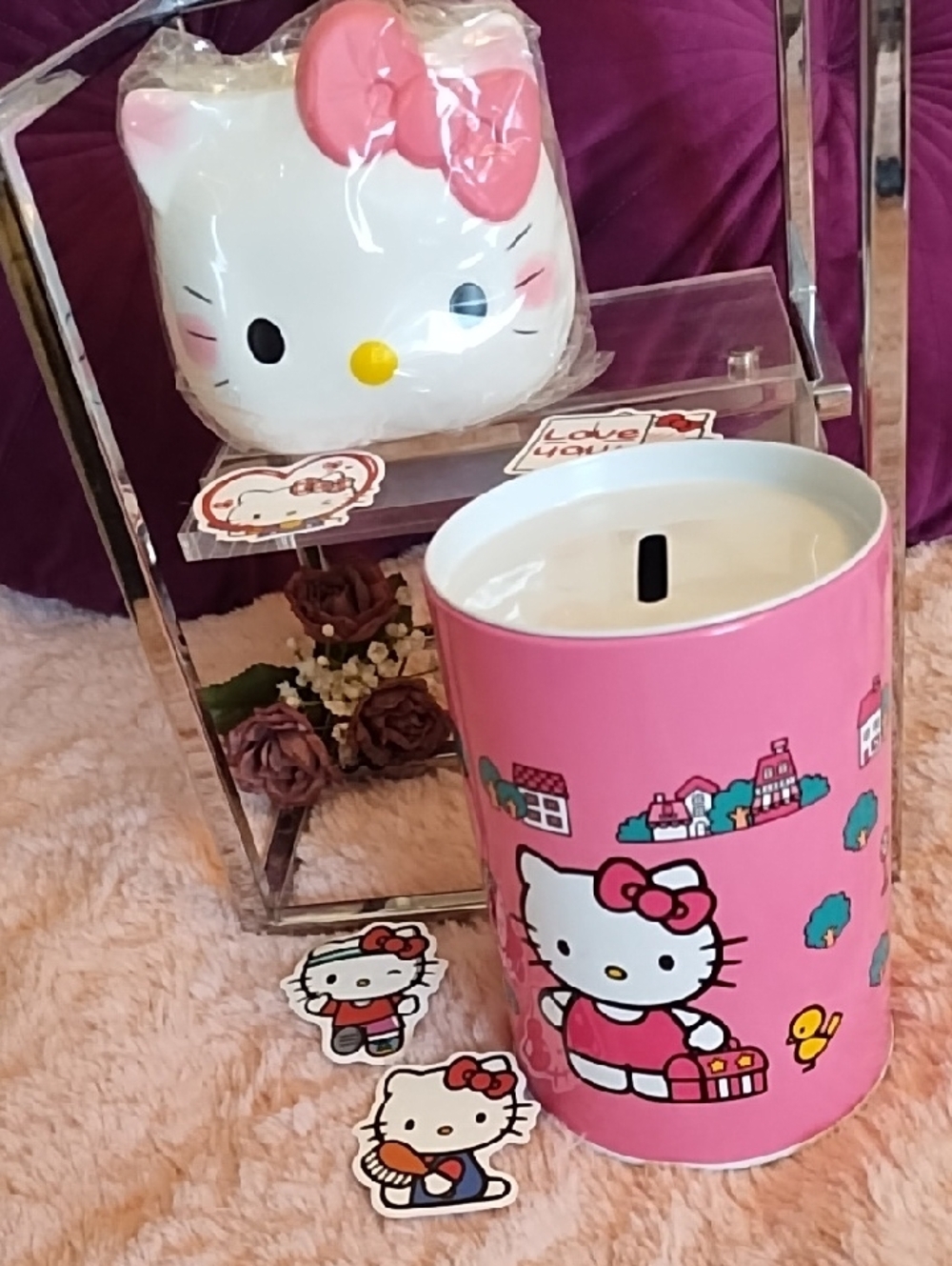 Hello Kitty Pink Tin Coin Bank & Pencil Holder w/Hello Kitty Decals